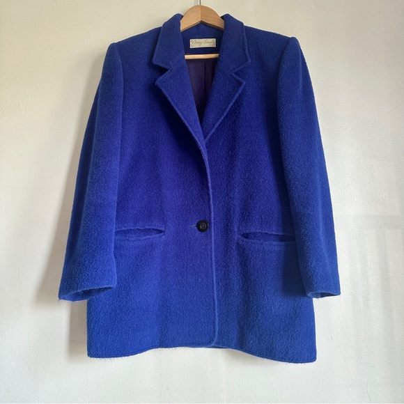 Vintage Alpaca Wool Short Coat Blazer Cobalt Blue M-L Union Sustainable - Picture 3 of 13
